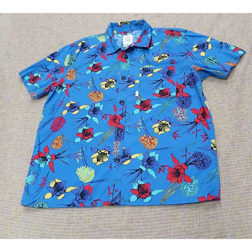 Topo design mens large short 100% organic cotton cobalt blue shortsleeve